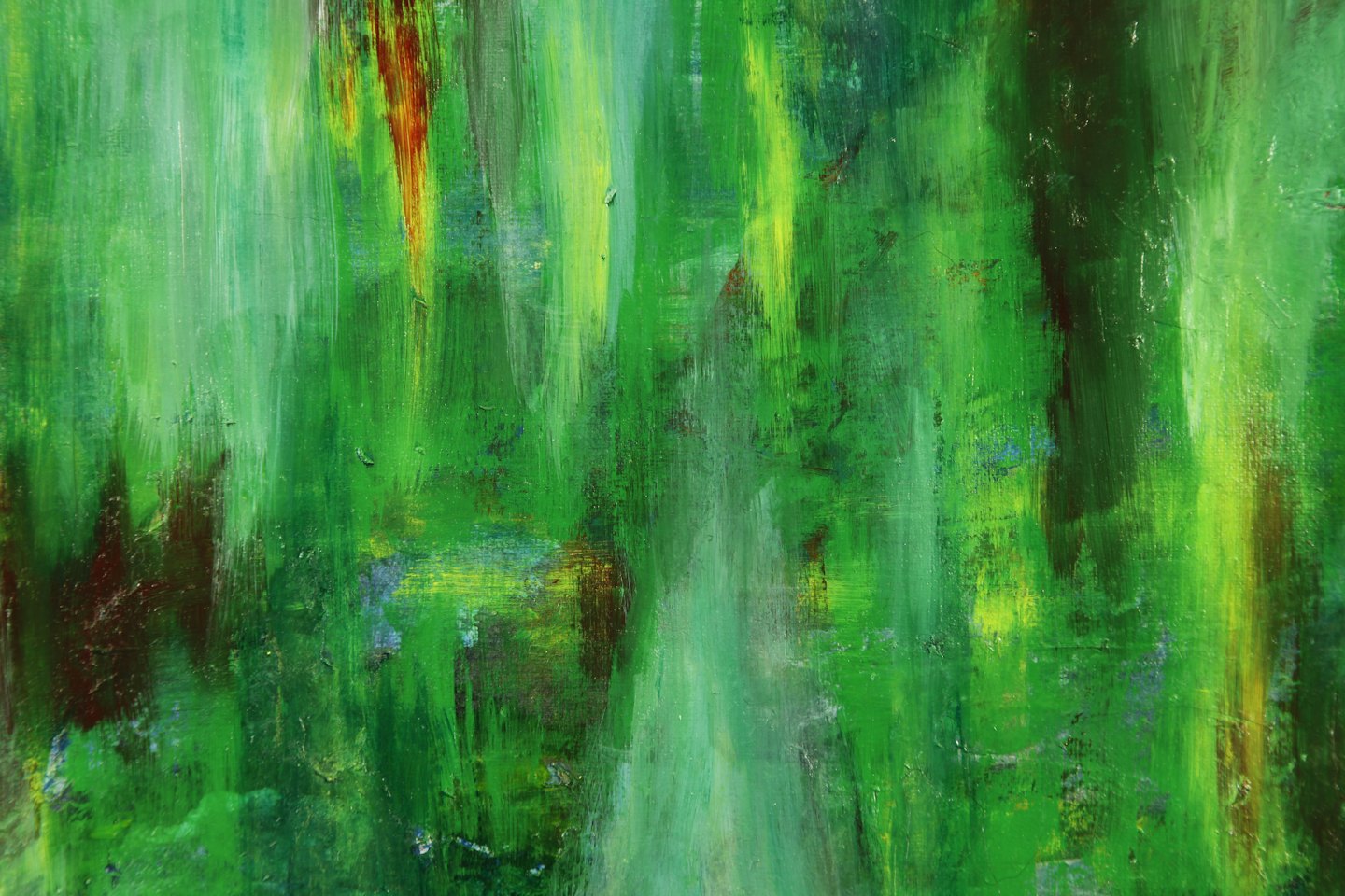 Abstract green acrylic painting with textured brushstrokes.